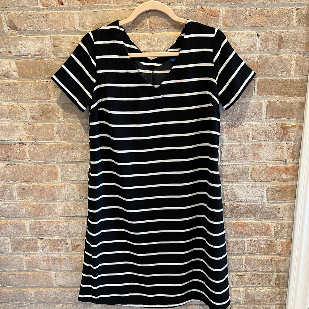 Black and White Striped V neck Dress size Small